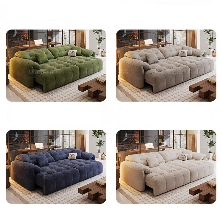 Four different colored sofas in a room setting.