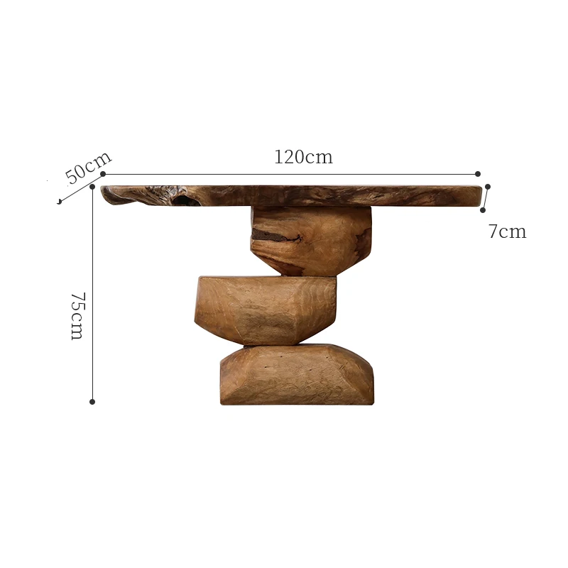 Wooden table with dimensions labeled on a white background