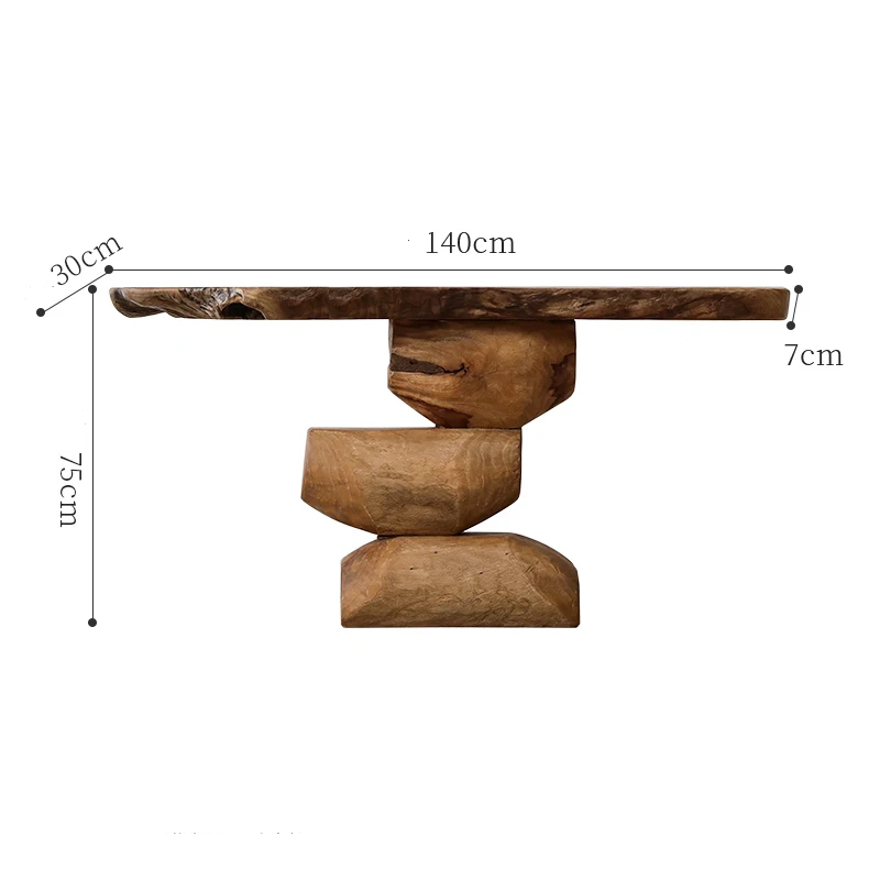 Wooden table with dimensions labeled on a white background