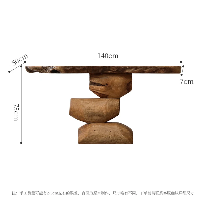 Wooden table with dimensions labeled on a white background