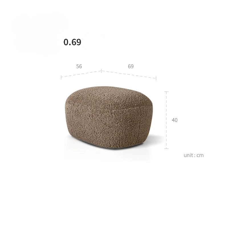 Brown pouf with dimensions labeled on a white background