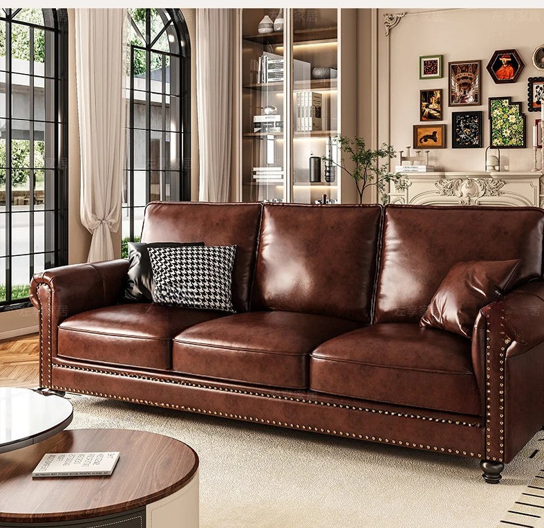 Luxury Oil-Wax Leather Sofa – Scandinavian Comfort Meets Moroccan Flair