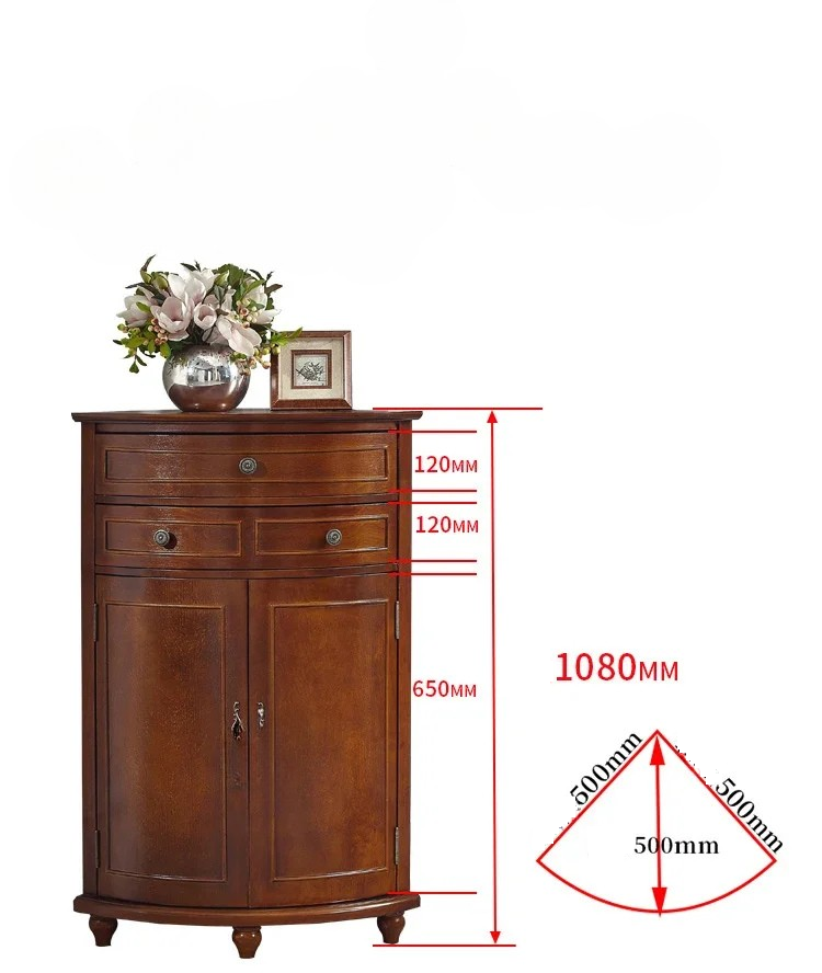 Wooden cabinet with dimensions marked on a white background