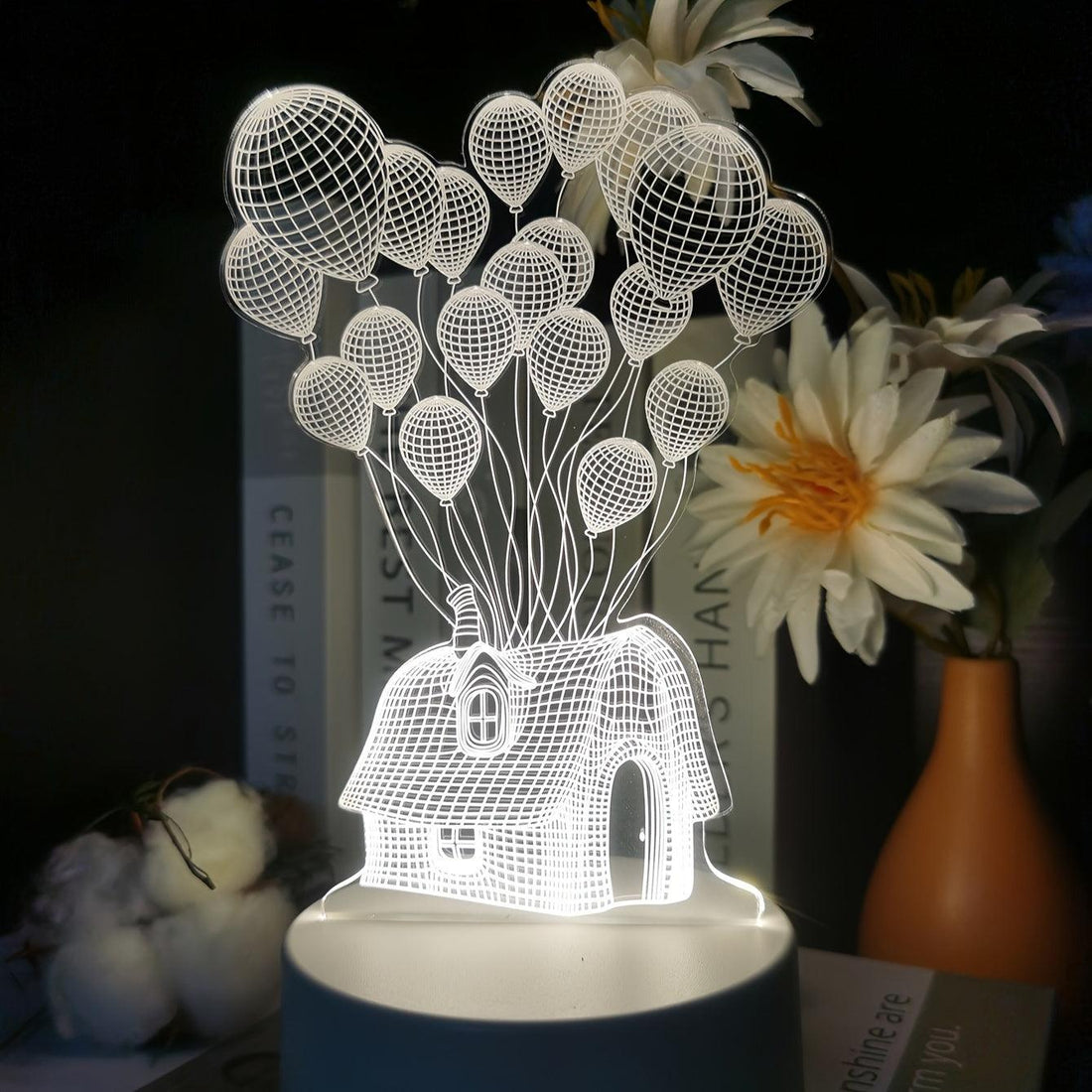 3D Balloon House LED night light for cozy bedroom ambiance.