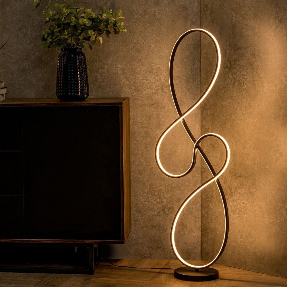 Integrated LED Floor Lamp Matt Black Swirl Warm White Living Room Bedroom Light