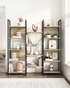 Multilevel bookshelf with decorative items in a room setting