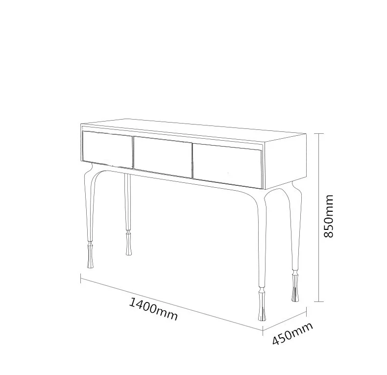 Line drawing of a console table with dimensions labeled