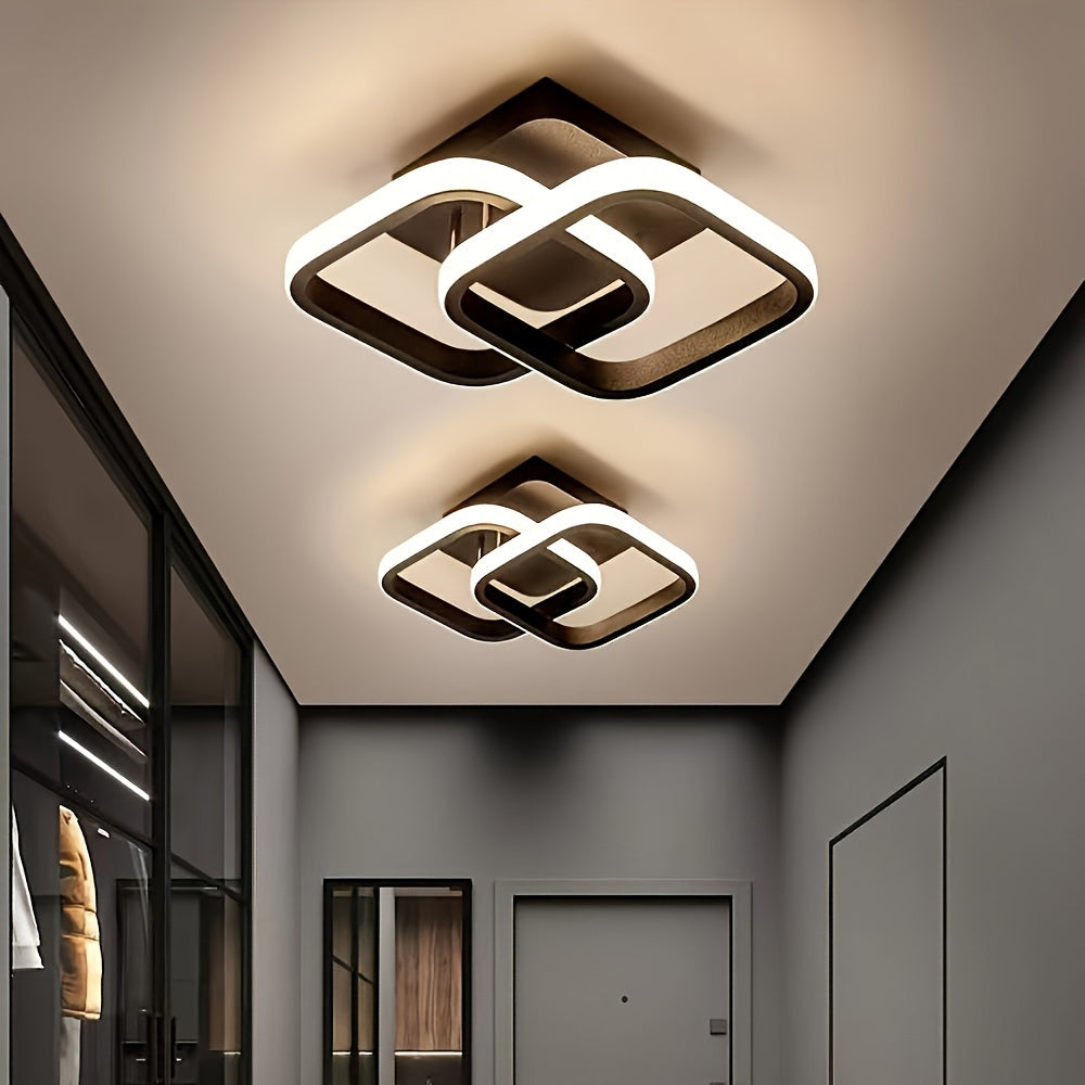 Semi flush mount LED ceiling light for hallways and bedrooms.