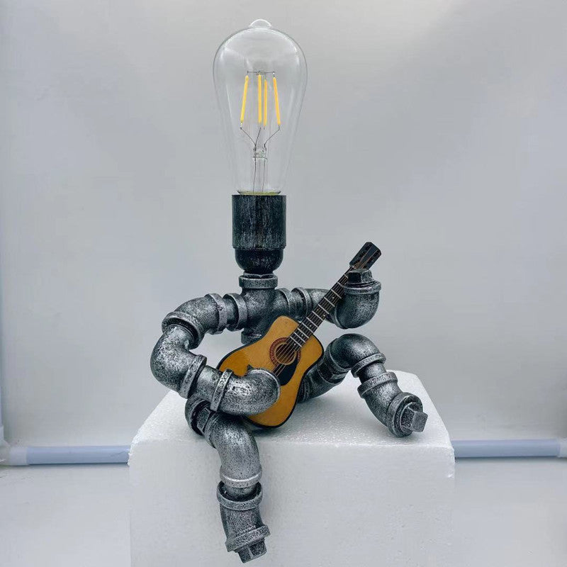 Creative Iron Pipe Industrial Retro Style Robot Table Lamp: Illuminate Your Space with Unique Charm - In home decor