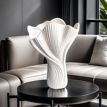 Striped vase with an elegant round cylinder design for modern homes.