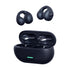 Black wireless earbuds with charging case on a white background