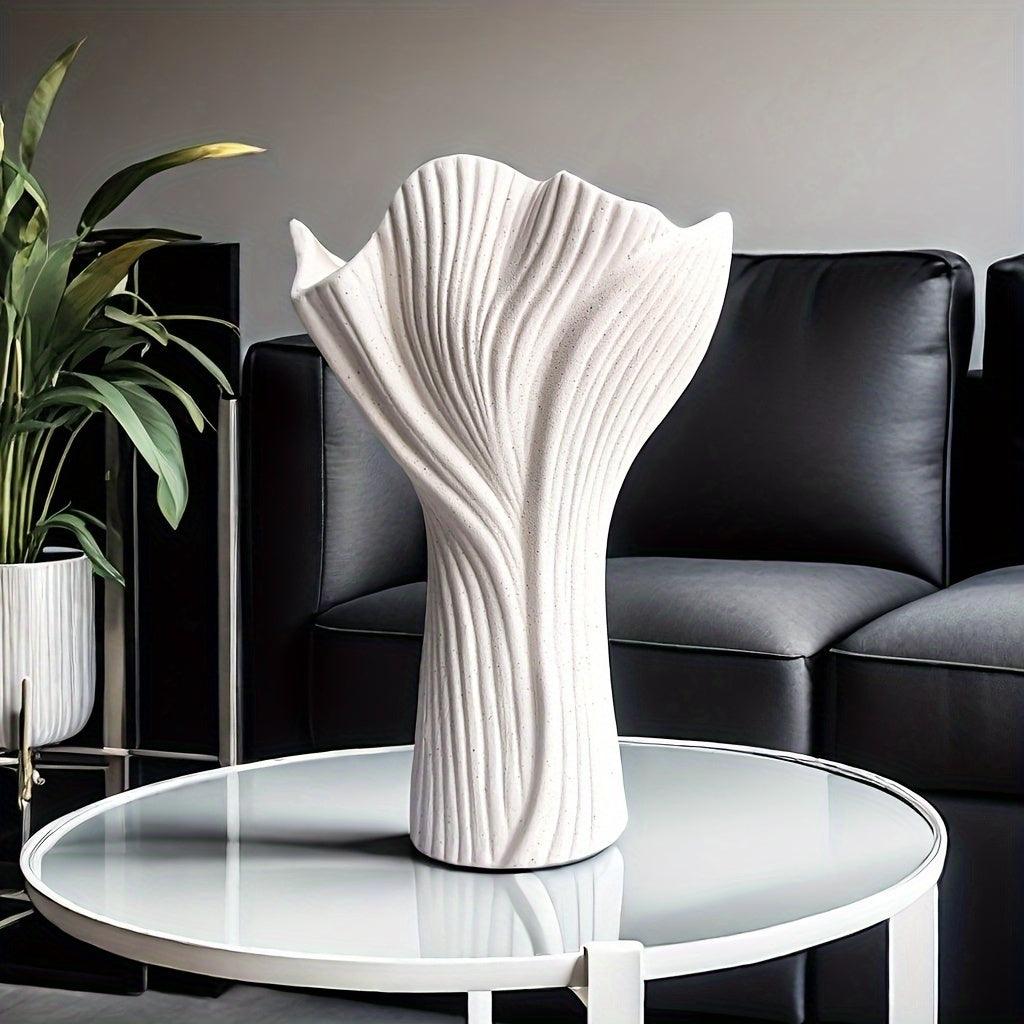 Durable round vase with subtle stripes for living room accents.