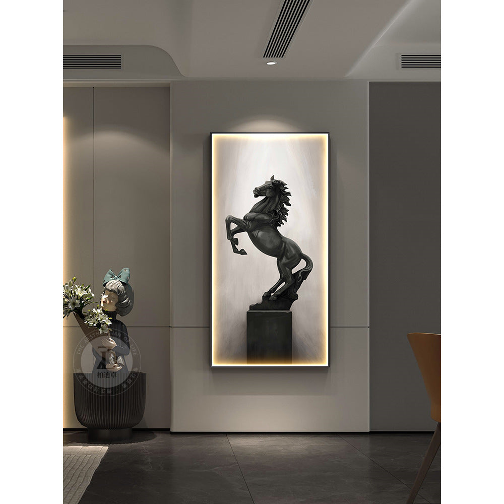 lluminate Your Space with Elegance – Framed Vertical LED Horse Oil Cloth Painting - In home decor