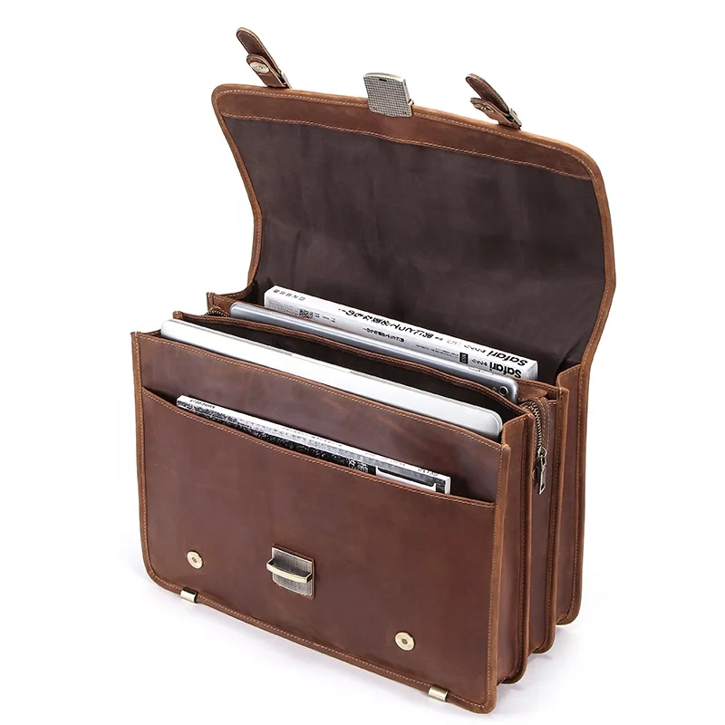 Vintage 14″ Leather Laptop Bag – Retro Men’s Briefcase with Strap