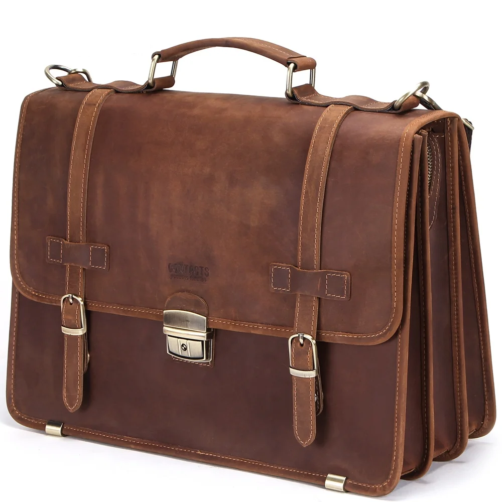 Vintage 14″ Leather Laptop Bag – Retro Men’s Briefcase with Strap
