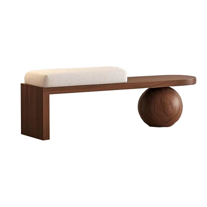 Wooden bench with a spherical base on a white background