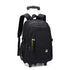 Black rolling backpack with yellow accents on a white background