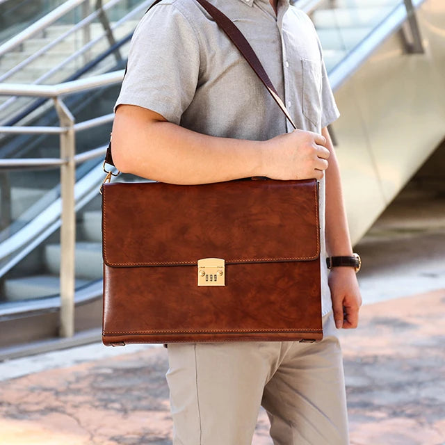 Vintage hard shell business bag with password lock for men