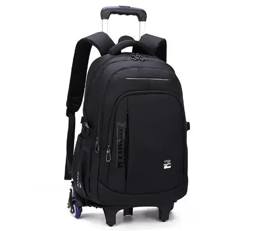 Black backpack with wheels on a white background