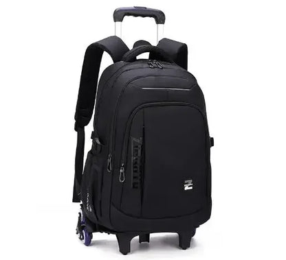 Black backpack with wheels on a white background
