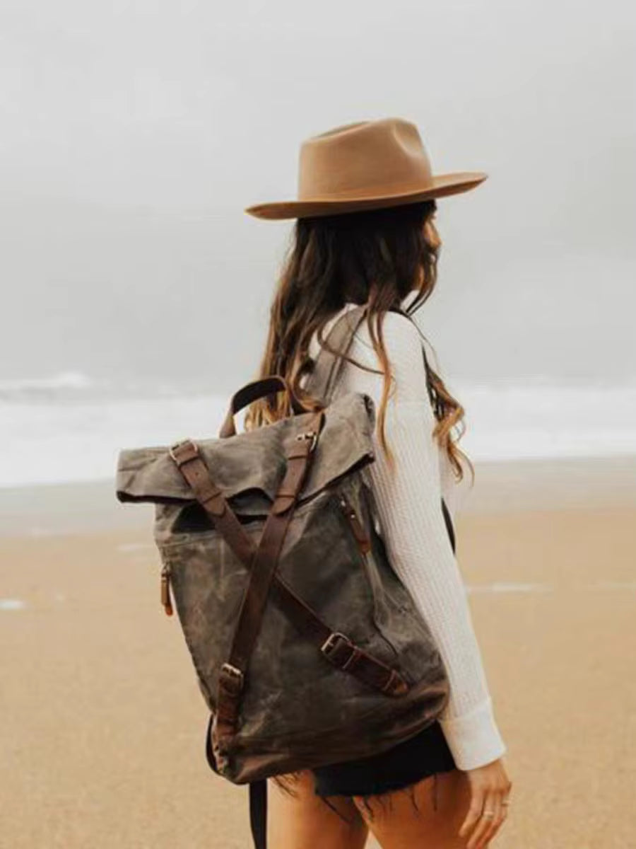 Rugged &amp; Waterproof Men’s Canvas Duffel Backpack – Vintage Roll Top Style