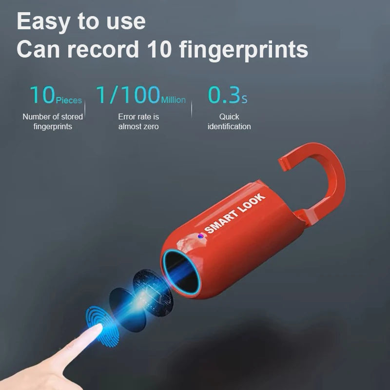 “red Leadwon GS05 fingerprint padlock on suitcase zipper”
