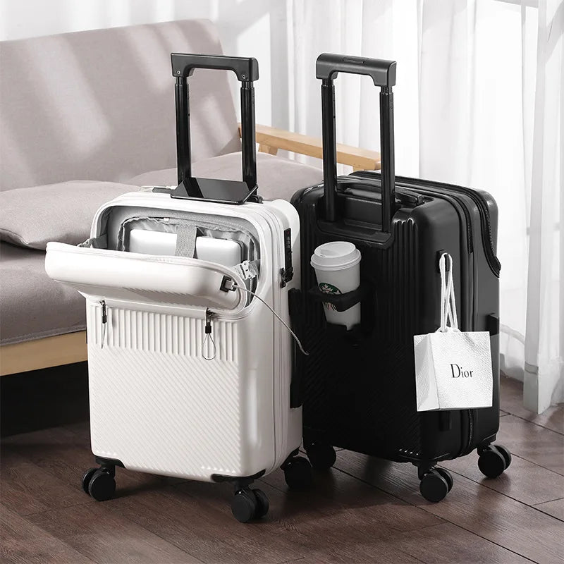 20 inch BY business suitcase with cup holder front view”