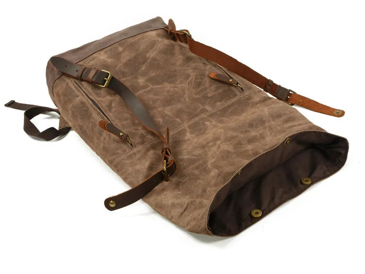 Front zipper and hasp of leather duffel bag