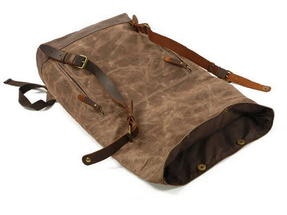 Front zipper and hasp of leather duffel bag