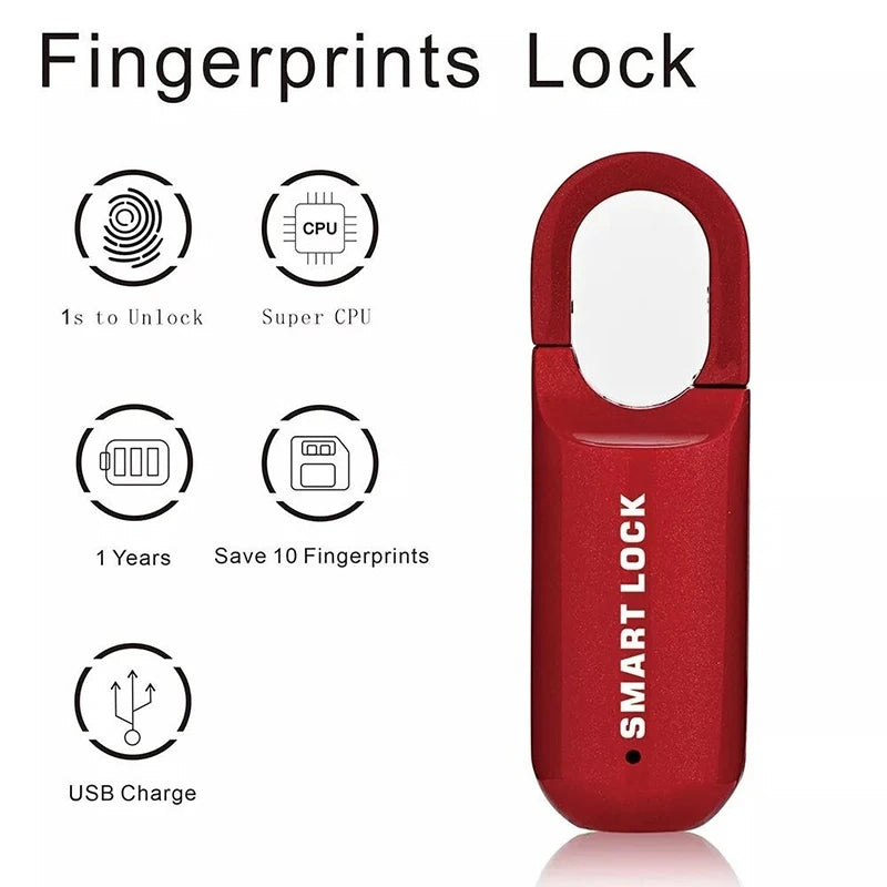 “Red biometric smart padlock for backpacks”