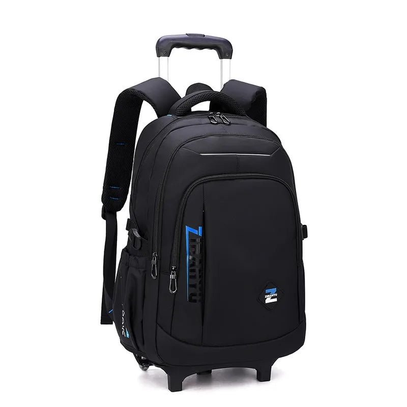 Black rolling backpack on a white background