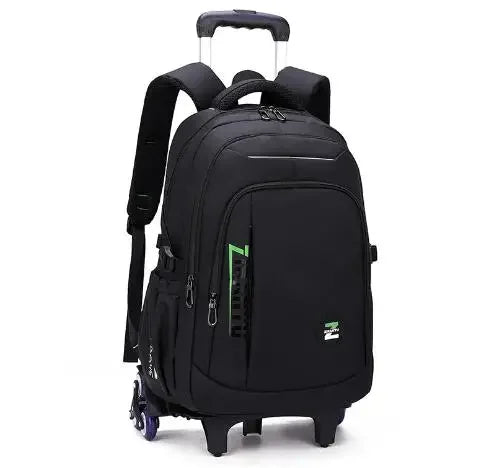 Black backpack with wheels on a white background