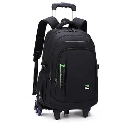Black backpack with wheels on a white background