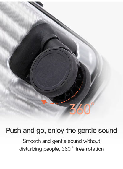 Black suitcase handle with 360-degree rotation feature on a white background