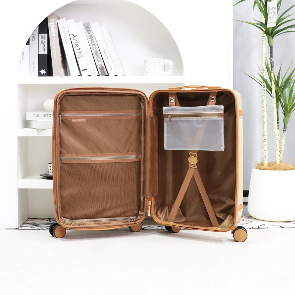 “Polycarbonate suitcase standing upright with extended drawba
