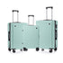 Set of three green striped suitcases on a white background