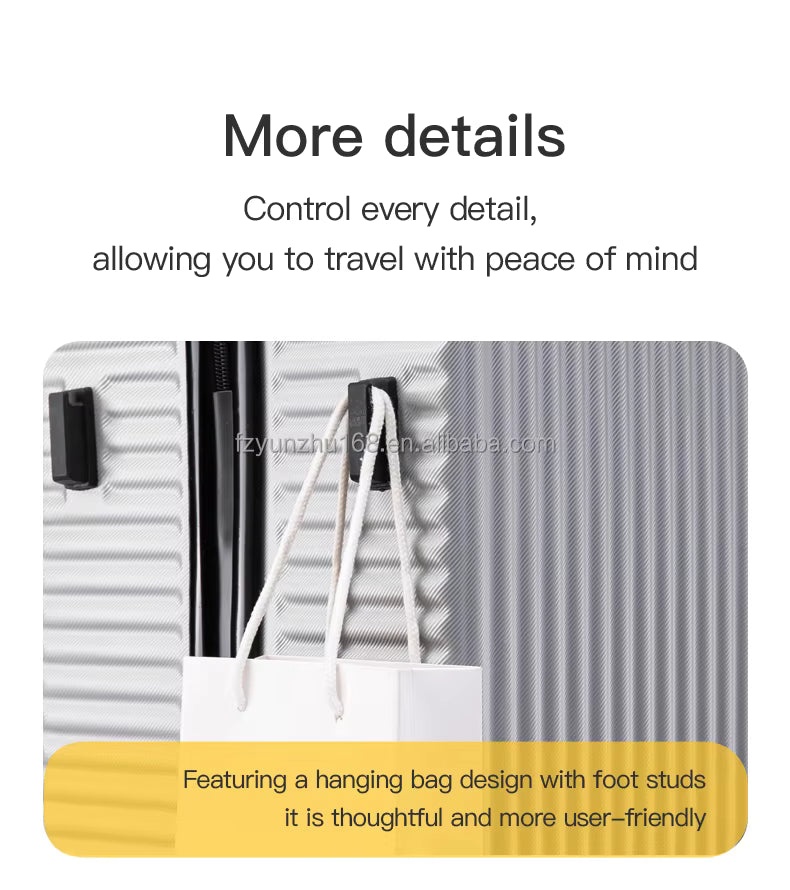 Text about a hanging bag design with foot studs on a white background