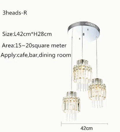 Chandelier with three heads on a white background, including size and application information.