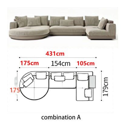 Sectional sofa with dimensions labeled on a white background