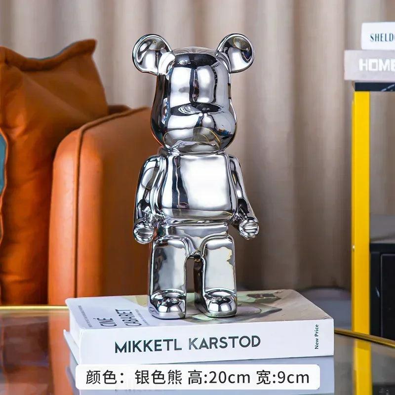 28cm Aesthetic Bear Figurine – Luxury Ceramic Plated Animal Sculpture - In home decor