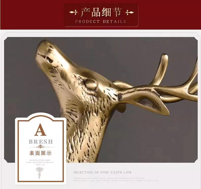 Pure Copper Brass Deer Decorative Crafts – Light Luxury Living Room Brass Deer Ornament - In home decor