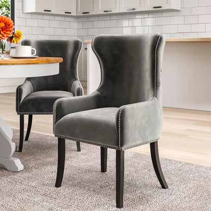 Elegant coffee velvet dining chair with nailhead trim, UK