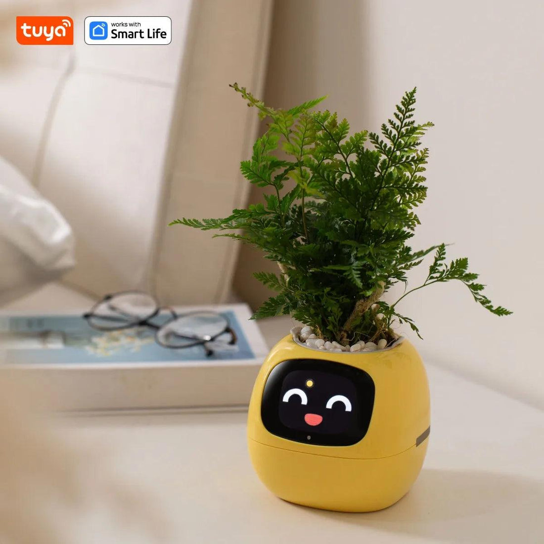 Yellow Tuya Ivy Smart Planter,Endless Fun Over 49 Rich Expressions,7 smart sensors and AI Chips Make Raising Plants Easy and Fun - In home decor