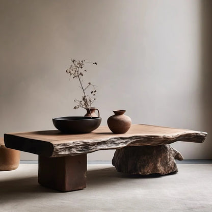 Wabi Stillwind Wood Coffee Table  Solid Antique Modern Living Room Décor