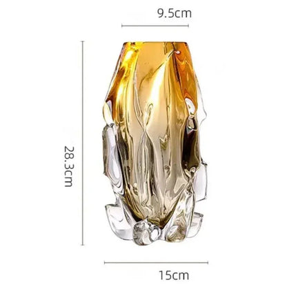 Glass vase with measurements on a white background