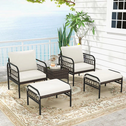 5-piece patio rattan set with ottomans and table