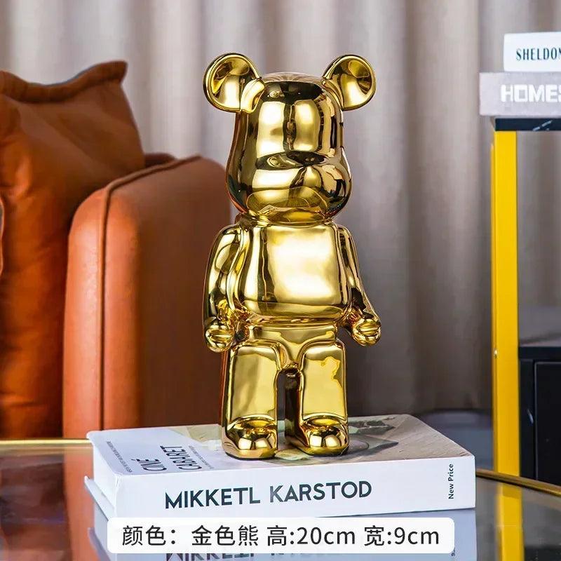 28cm Aesthetic Bear Figurine – Luxury Ceramic Plated Animal Sculpture - In home decor