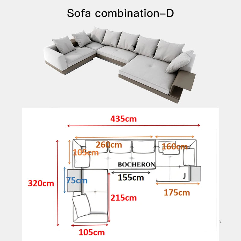 Sectional sofa with dimensions labeled on a white background