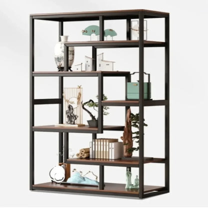 Modern and Minimalist Steel and Wood Partition Storage Combination