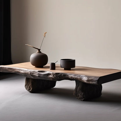 Wabi Stillwind Wood Coffee Table  Solid Antique Modern Living Room Décor